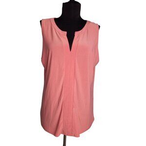White House Black Market Size M Tank Top Blouse Sleeveless Coral Split Neck